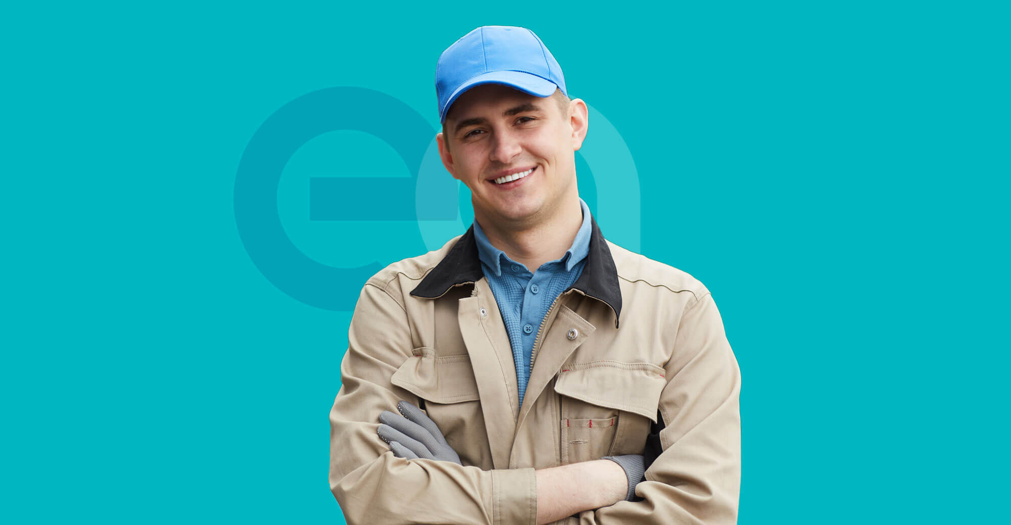 Delivery driver smiling with EA logo