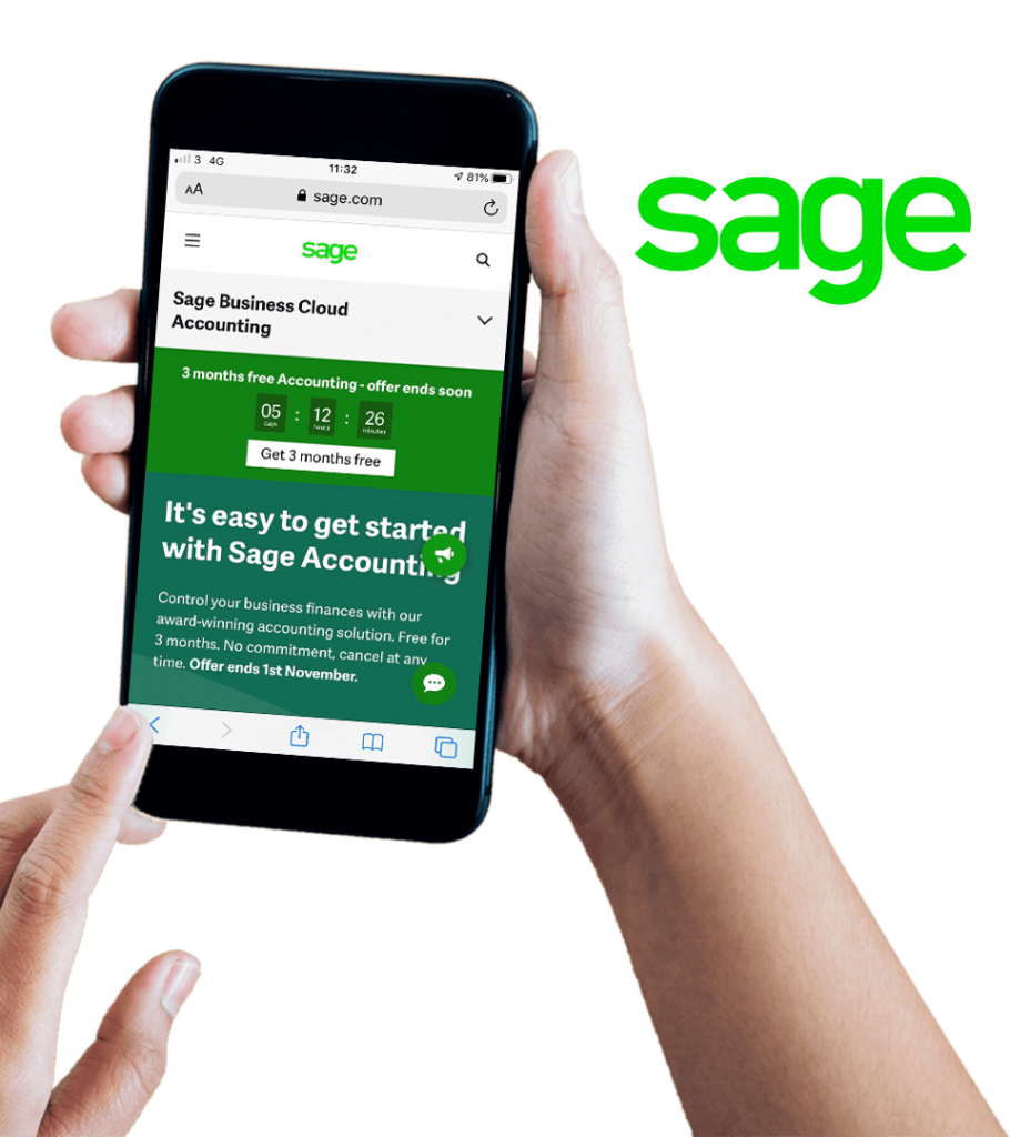 Sage Accounting website on mobile screen